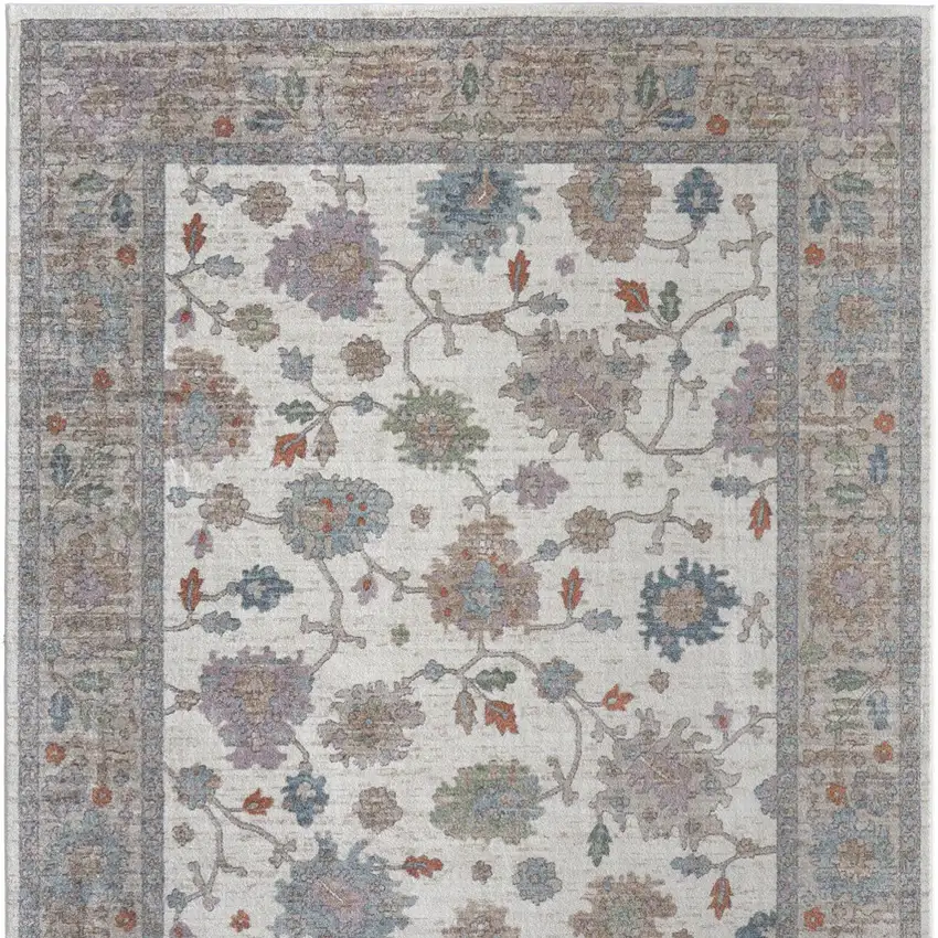 Ivory Brown And Blue Floral Distressed Area Rug Photo 9