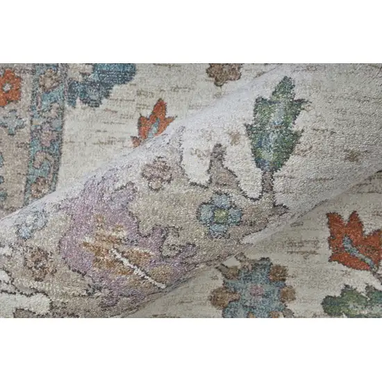 Ivory Brown And Blue Floral Distressed Area Rug Photo 8