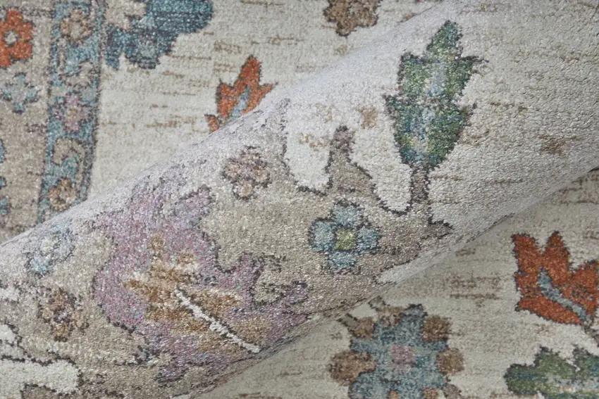 Ivory Brown And Blue Floral Distressed Area Rug Photo 8