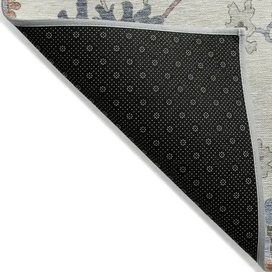 Ivory Brown And Blue Floral Washable Indoor Outdoor Area Rug Photo 4