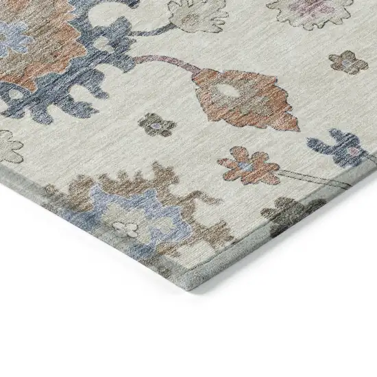 Ivory Brown And Blue Floral Washable Indoor Outdoor Area Rug Photo 5