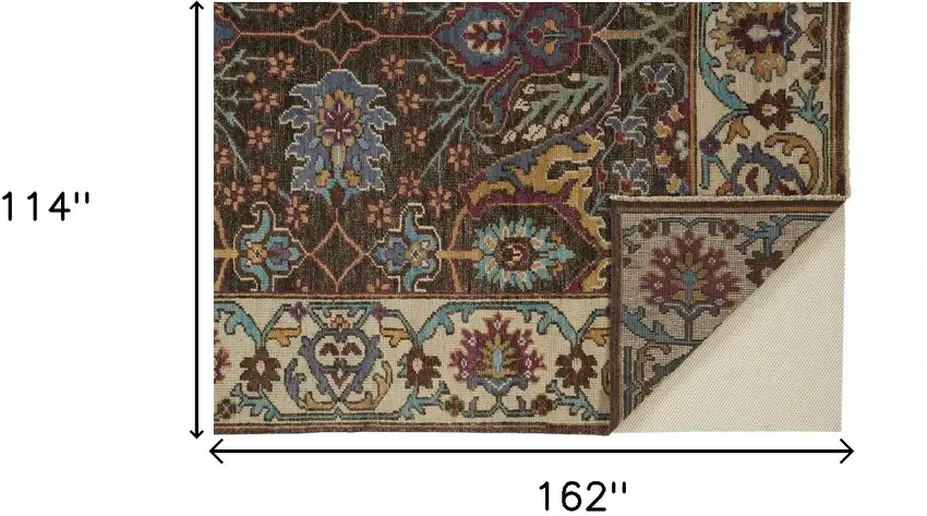 Ivory Brown And Blue Wool Floral Hand Knotted Distressed Stain Resistant Area Rug With Fringe Photo 7