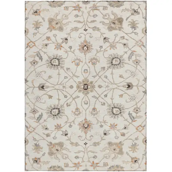 Ivory Brown And Coral Floral Washable Indoor Outdoor Area Rug Photo 6