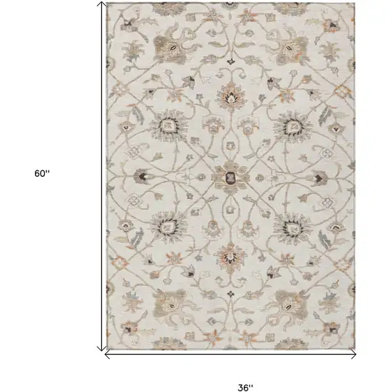 Ivory Brown And Coral Floral Washable Indoor Outdoor Area Rug Photo 7