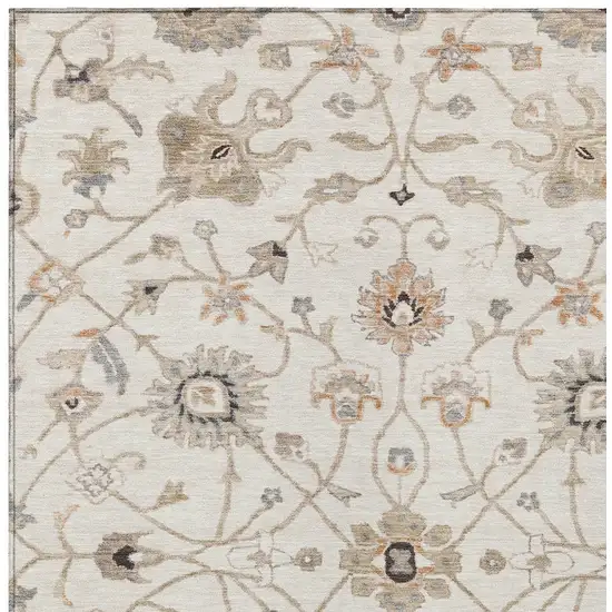 Ivory Brown And Coral Floral Washable Indoor Outdoor Area Rug Photo 6