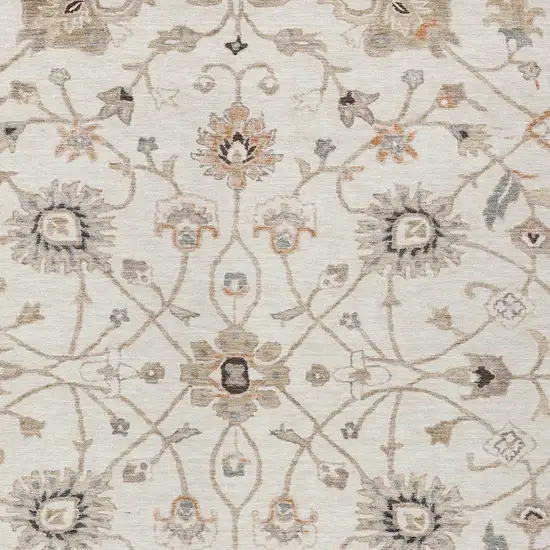 Ivory Brown And Coral Floral Washable Indoor Outdoor Area Rug Photo 6