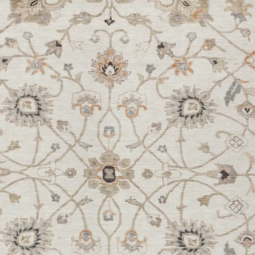 Ivory Brown And Coral Floral Washable Indoor Outdoor Area Rug Photo 6