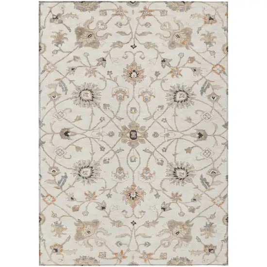 Ivory Brown And Coral Floral Washable Indoor Outdoor Area Rug Photo 2
