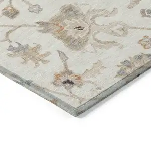 Photo of Ivory Brown And Coral Floral Washable Indoor Outdoor Area Rug