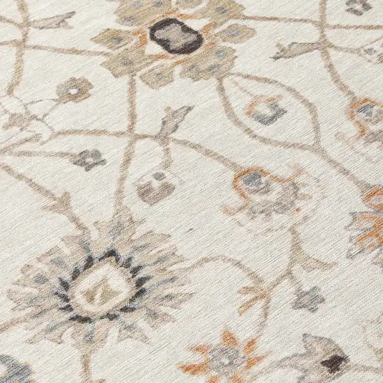 Ivory Brown And Coral Floral Washable Indoor Outdoor Area Rug Photo 5