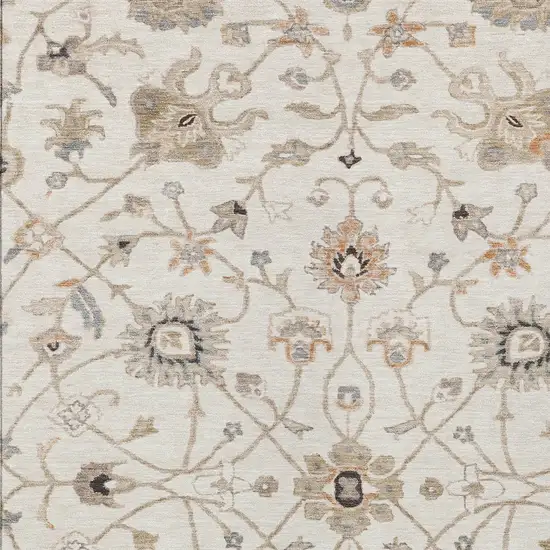 Ivory Brown And Coral Floral Washable Indoor Outdoor Area Rug Photo 6
