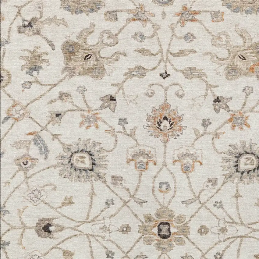 Ivory Brown And Coral Floral Washable Indoor Outdoor Area Rug Photo 6