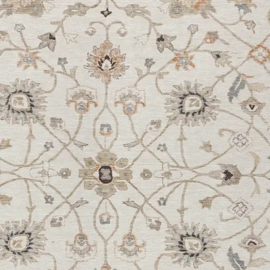 Ivory Brown And Coral Floral Washable Indoor Outdoor Area Rug Photo 6