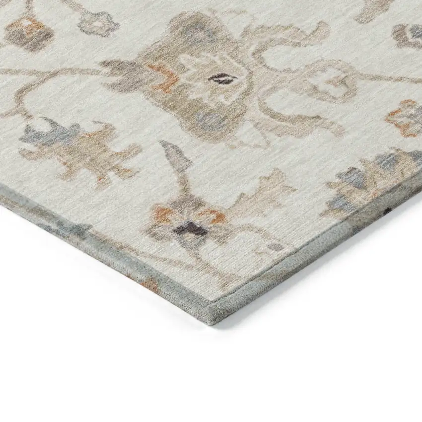 Ivory Brown And Coral Floral Washable Indoor Outdoor Area Rug Photo 4
