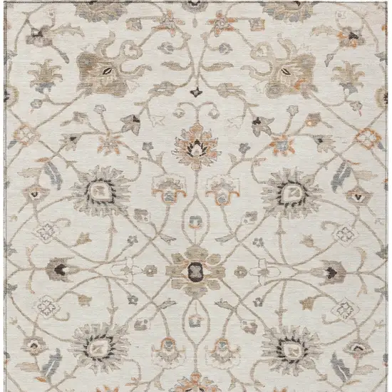 Ivory Brown And Coral Floral Washable Indoor Outdoor Area Rug Photo 7