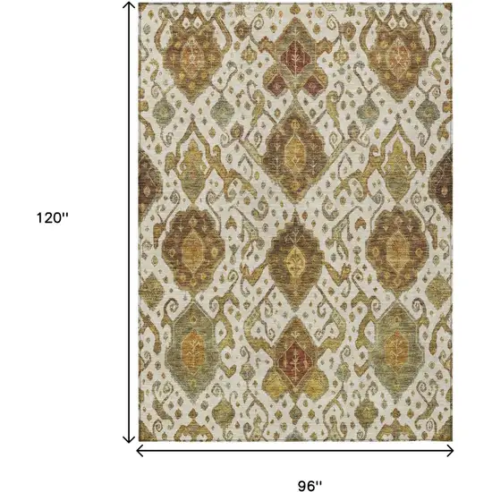 Ivory Brown And Gold Ikat Washable Indoor Outdoor Area Rug Photo 3