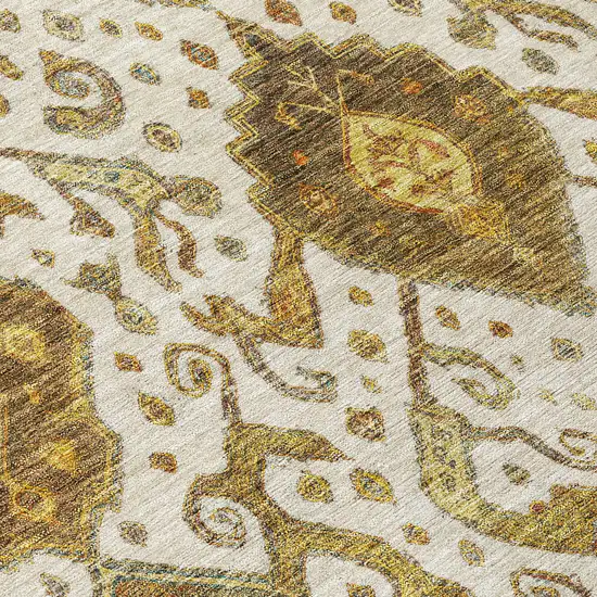 Ivory Brown And Gold Ikat Washable Indoor Outdoor Area Rug Photo 7