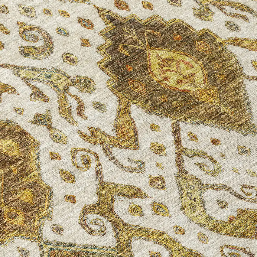 Ivory Brown And Gold Ikat Washable Indoor Outdoor Area Rug Photo 7