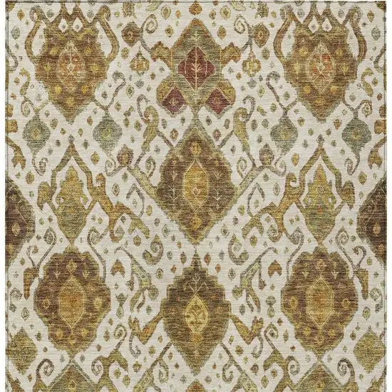 Ivory Brown And Gold Ikat Washable Indoor Outdoor Area Rug Photo 6