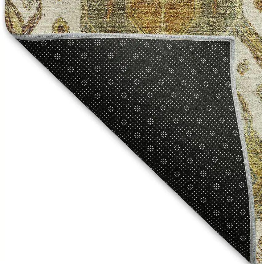 Ivory Brown And Gold Ikat Washable Indoor Outdoor Area Rug Photo 5