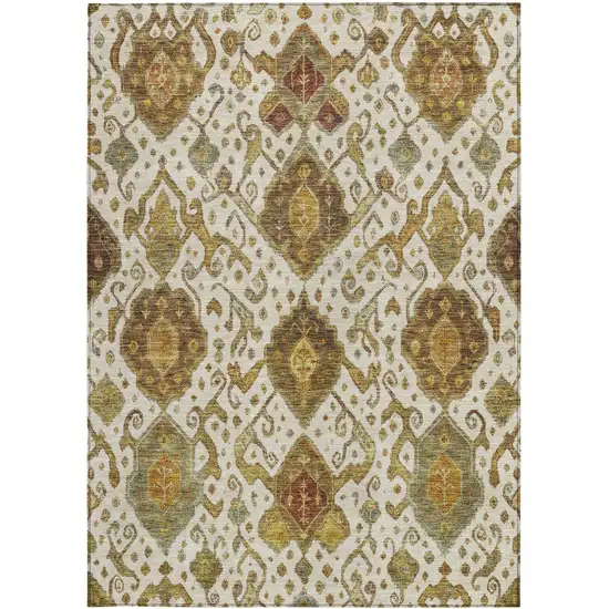 Ivory Brown And Gold Ikat Washable Indoor Outdoor Area Rug Photo 4
