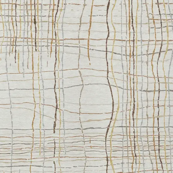 Ivory Brown And Gold Striped Washable Indoor Outdoor Area Rug Photo 5