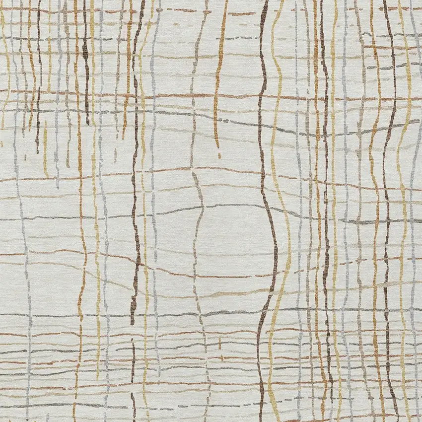 Ivory Brown And Gold Striped Washable Indoor Outdoor Area Rug Photo 5