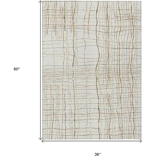 Ivory Brown And Gold Striped Washable Indoor Outdoor Area Rug Photo 3