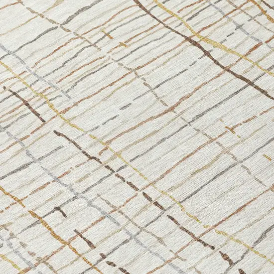 Ivory Brown And Gold Striped Washable Indoor Outdoor Area Rug Photo 7