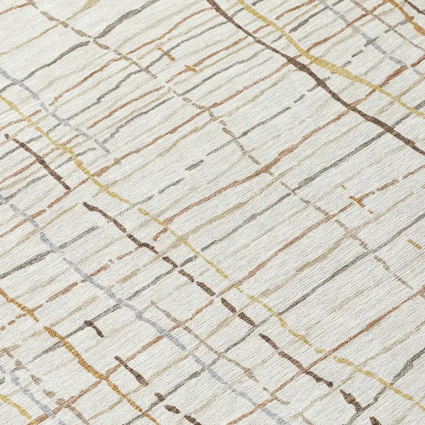 Ivory Brown And Gold Striped Washable Indoor Outdoor Area Rug Photo 7