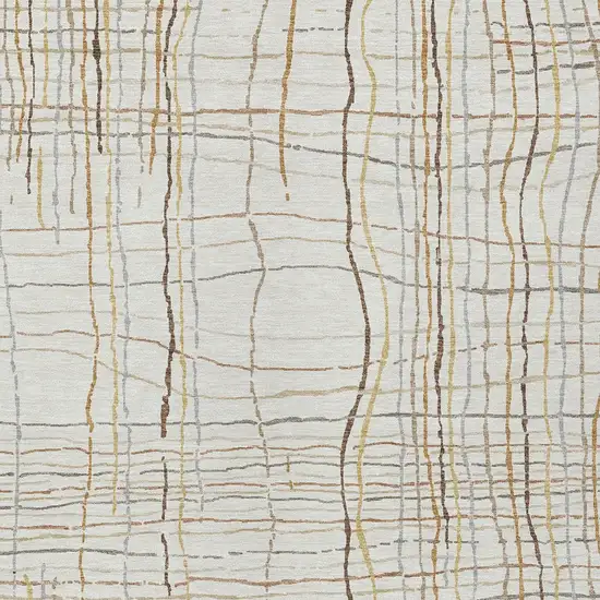 Ivory Brown And Gold Striped Washable Indoor Outdoor Area Rug Photo 5