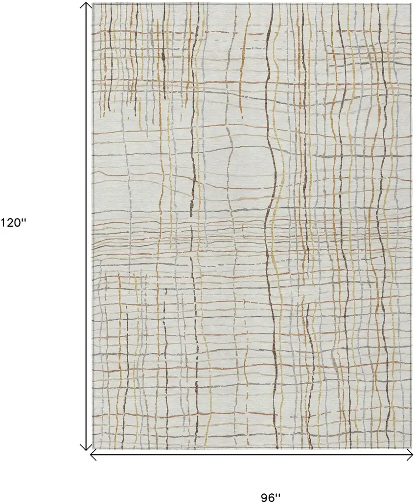 Ivory Brown And Gold Striped Washable Indoor Outdoor Area Rug Photo 3