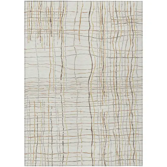 Ivory Brown And Gold Striped Washable Indoor Outdoor Area Rug Photo 2