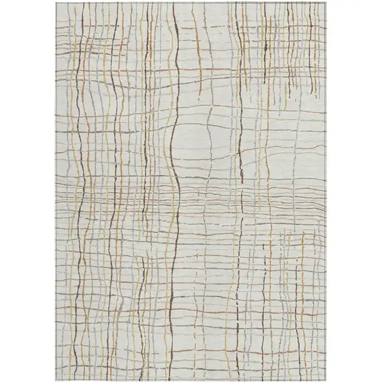 Ivory Brown And Gold Striped Washable Indoor Outdoor Area Rug Photo 6