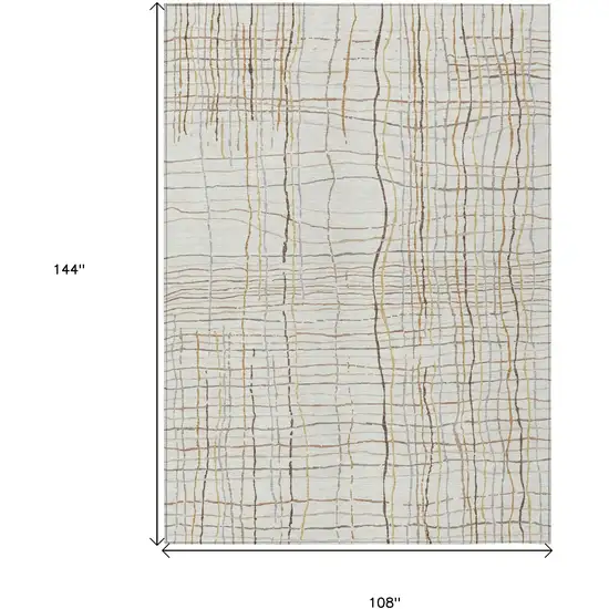 Ivory Brown And Gold Striped Washable Indoor Outdoor Area Rug Photo 3