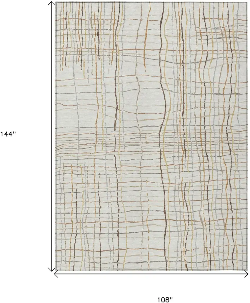 Ivory Brown And Gold Striped Washable Indoor Outdoor Area Rug Photo 3