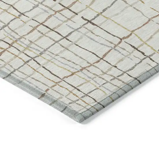 Ivory Brown And Gold Striped Washable Indoor Outdoor Area Rug Photo 4