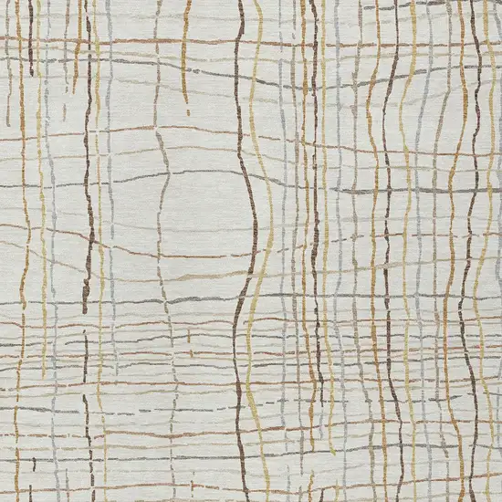 Ivory Brown And Gold Striped Washable Indoor Outdoor Area Rug Photo 5