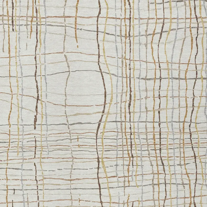 Ivory Brown And Gold Striped Washable Indoor Outdoor Area Rug Photo 5