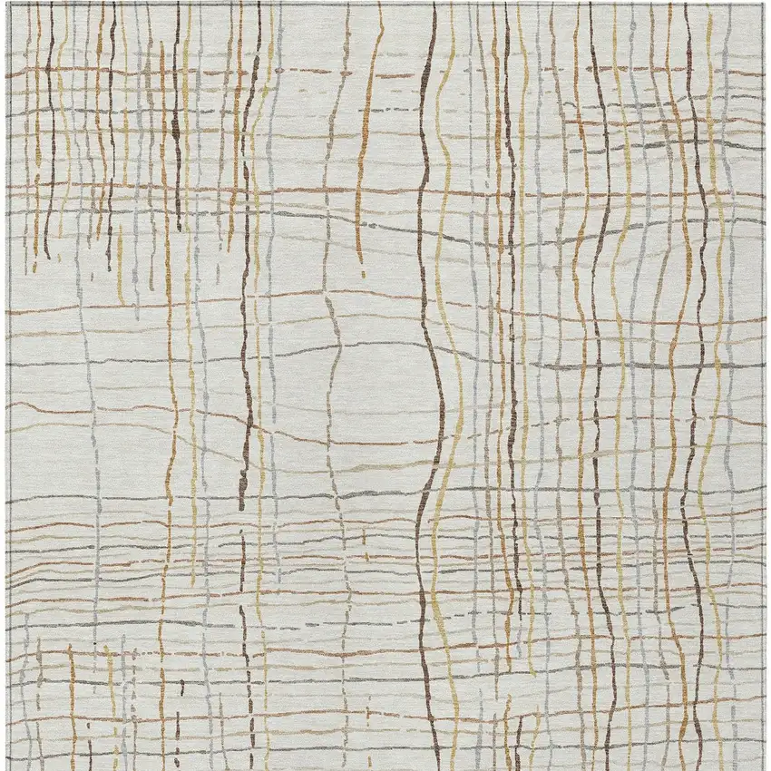 Ivory Brown And Gold Striped Washable Indoor Outdoor Area Rug Photo 6