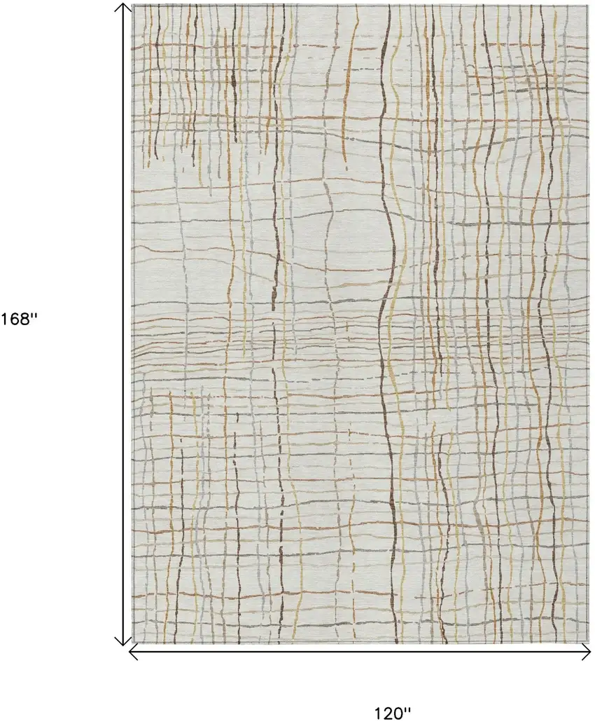 Ivory Brown And Gold Striped Washable Indoor Outdoor Area Rug Photo 3