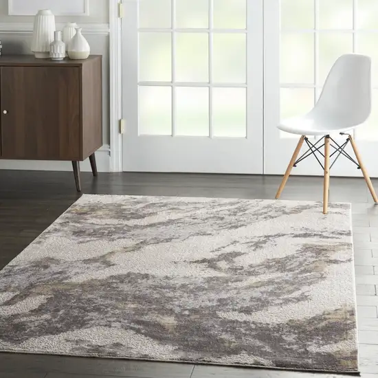 Ivory Brown And Gray Abstract Area Rug Photo 5