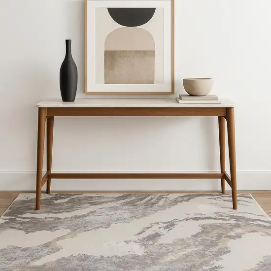 Ivory Brown And Gray Abstract Area Rug Photo 1
