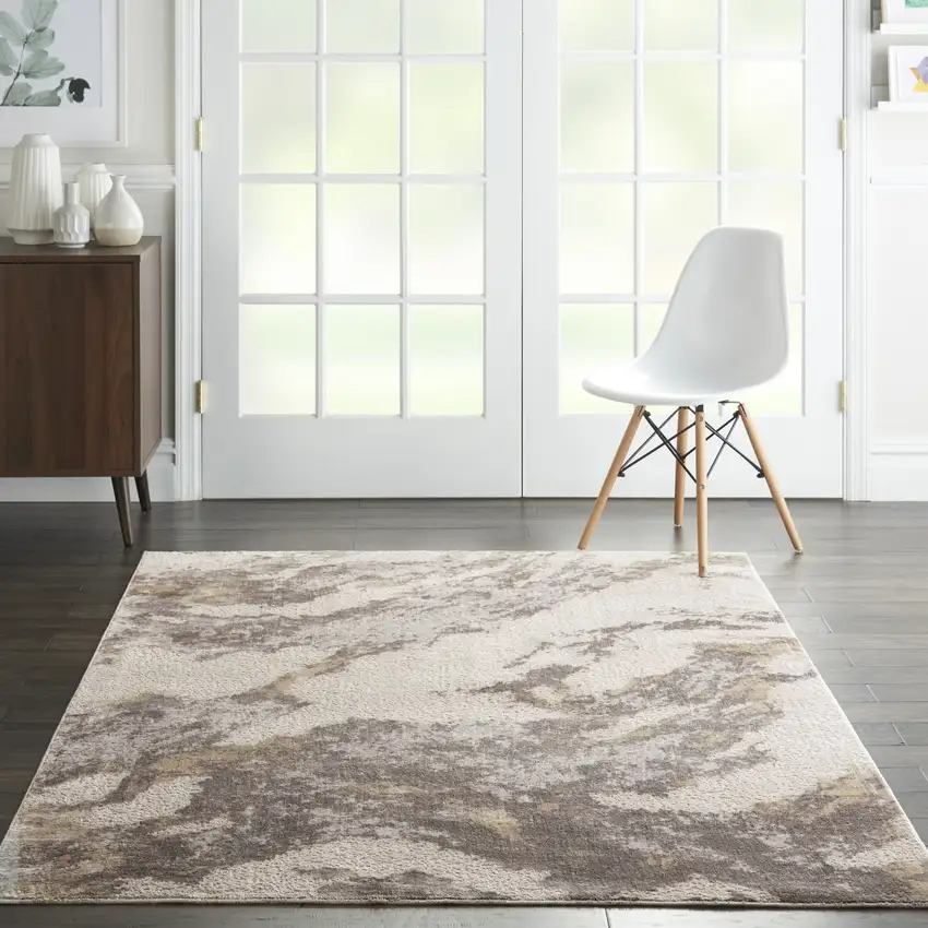 Ivory Brown And Gray Abstract Area Rug Photo 4