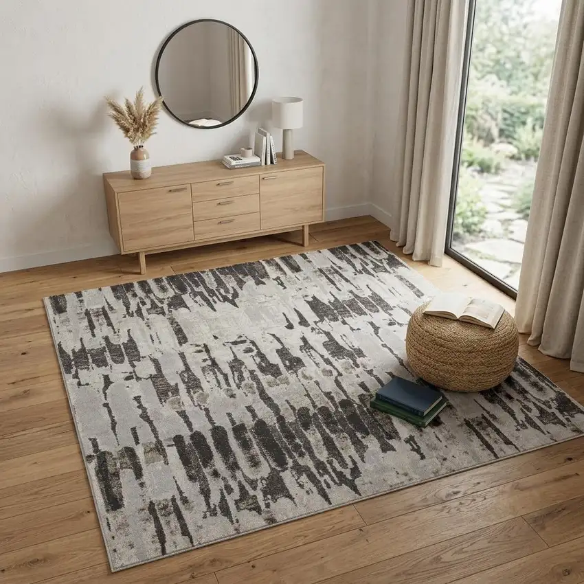 Gray And Ivory Abstract Area Rug Photo 1