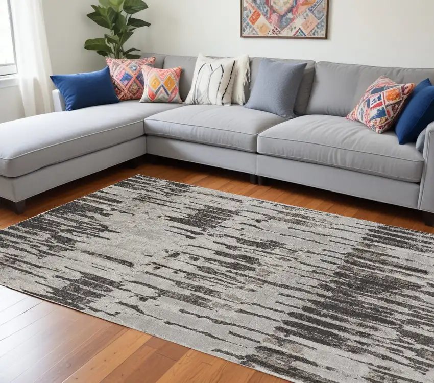 Gray and Ivory Abstract Power Loom Area Rug Photo 1