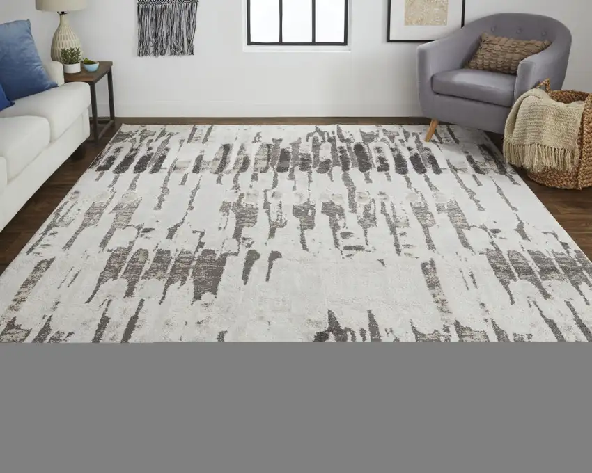 Ivory Brown And Gray Abstract Power Loom Stain Resistant Area Rug Photo 4
