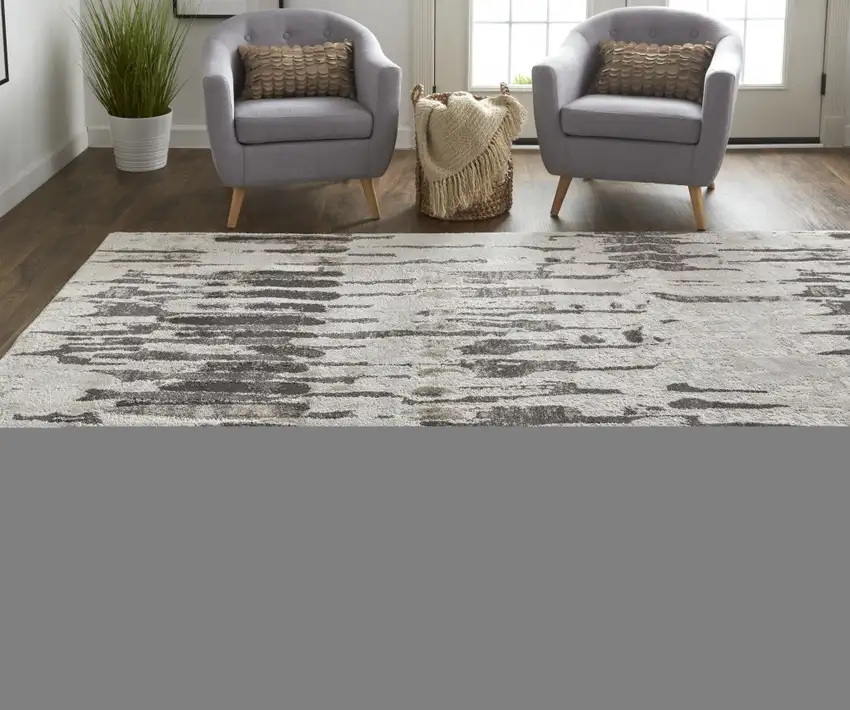 Ivory Brown And Gray Abstract Power Loom Stain Resistant Area Rug Photo 6