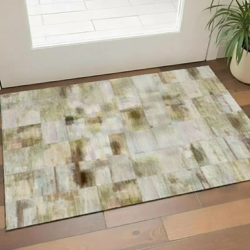 Ivory Brown And Gray Abstract Washable Area Rug With UV Protection Photo 2