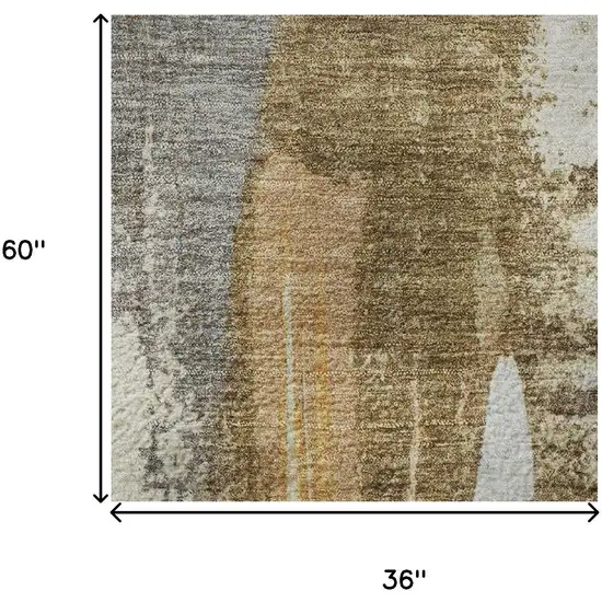 Ivory Brown And Gray Abstract Washable Area Rug With UV Protection Photo 9